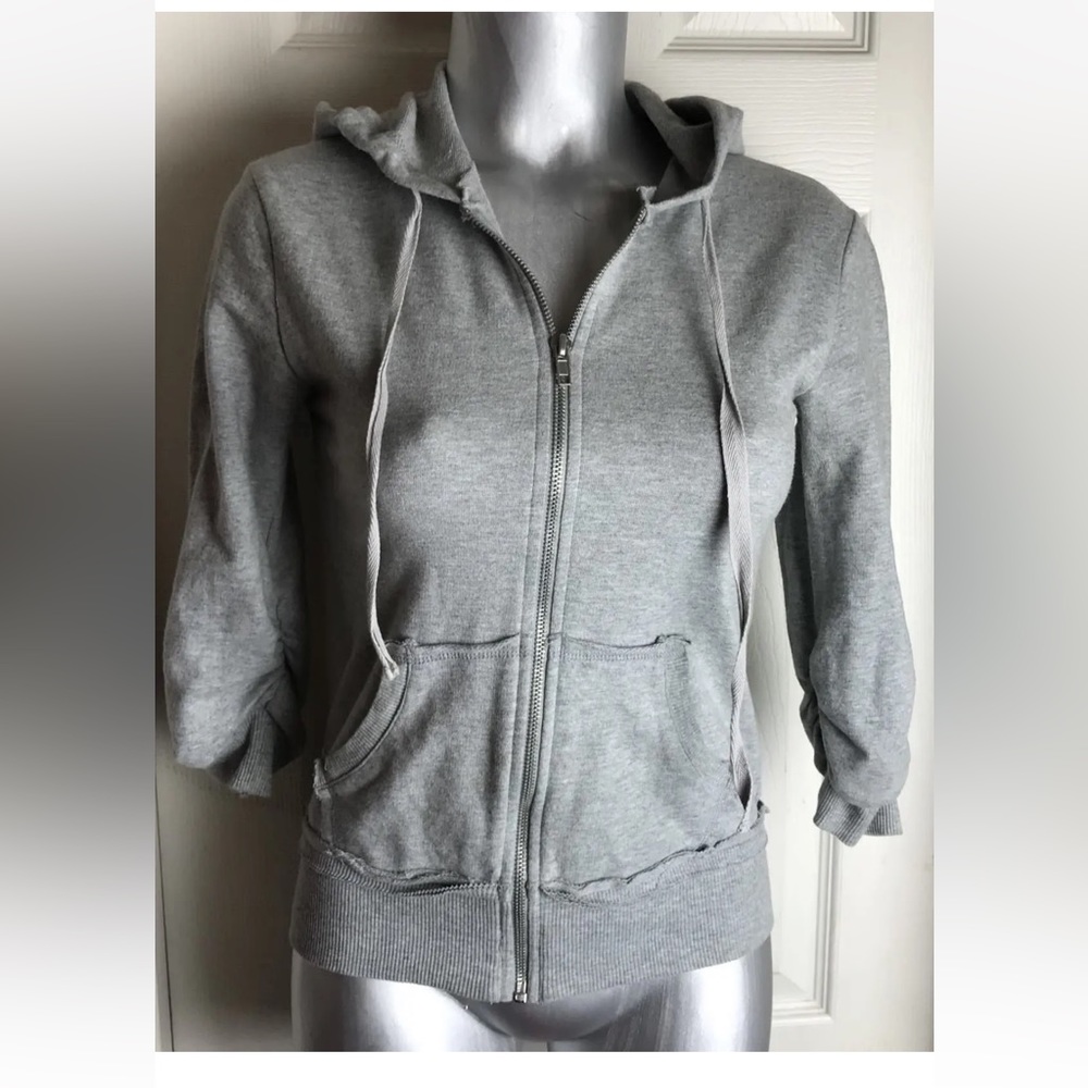 Olsen Boye JUNIORS S SMALL-  Gray Sequined Hoodie ZIP UP-"PEACE SIGN"